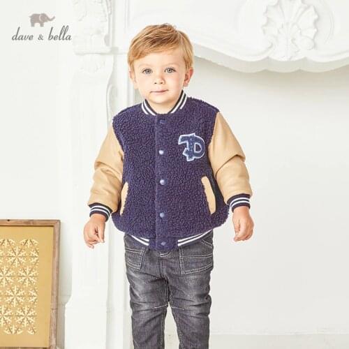 DBX14599 dave bella winter baby unisex fashion letter patchwork padded pockets coat children tops infant toddler outerwear