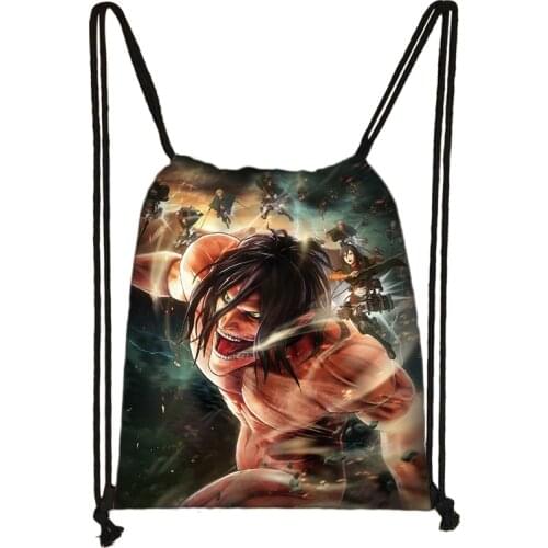 Anime Attack on Titan Kids Drawstring Backpack Men Women Student Shopping School Traveling Party Bags Birthday Gifts