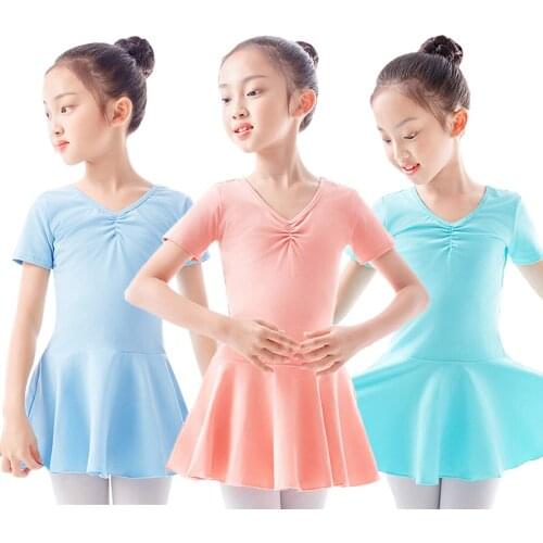 2Pcs Child Girls Swan Ballet Dance Dress Kids Gymnastics Practice Performance Wear Short/ Long Sleeve Clothes with Shorts