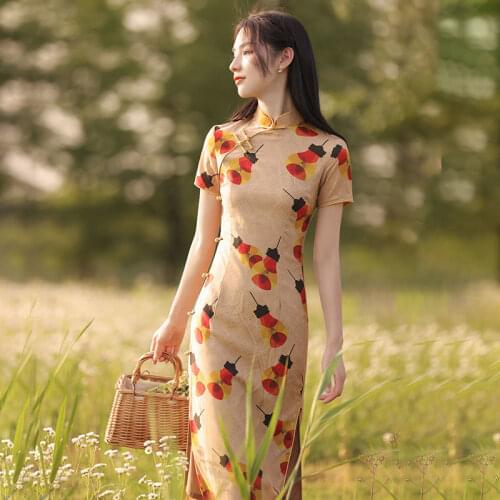 Long Cheongsam Slim Qipao Vintage Young Style Dress Chinese Traditional Retro Old Shanghai Daily Summer Improved Dresses