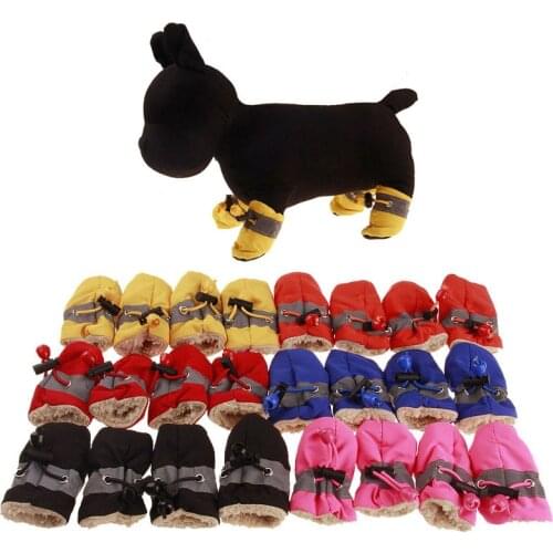 Dropshipping 4Pcs/set Pet Dogs Winter Shoes Rain Snow Waterproof Booties Socks Rubber Anti-slip Shoes For Small Dog Puppies