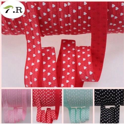 4 Colors white polka heart print foe elastic wholesale 50yards 5/8 1.5cm for webbing Valentines Day
