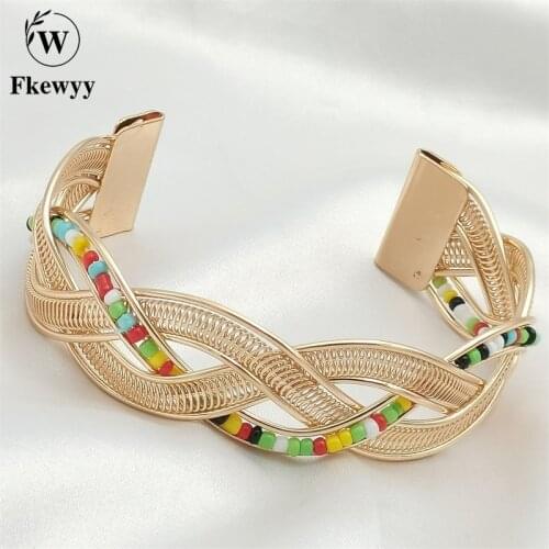 Fkewyy Gothic Luxury Jewelry Weave Gold Plated Bangles Festival Party Bracelets For Women Punk Hand Made Accessories Gift Girl