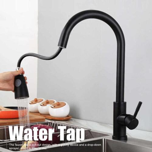 G3/8 Black Hot and Cold Water Tap Pull-Out Telescopic Sink Faucet for Kitchen Home Bathroom Supplies