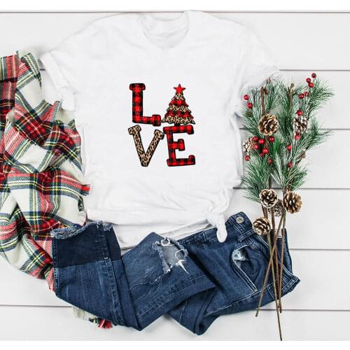 Love Christmas 100%Cotton Colored Graphic Printed Womens T Shirt Winter Funny Casual O-Neck Short Sleeve Top New Year Gift