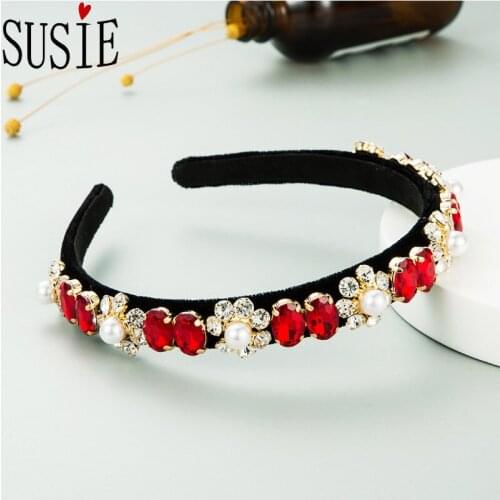 LOVE SUSIE New Hairbands For Women Party Hair Accessories Pearl Flower Crystal Rhinestone Headband Female Casual Hair Bands