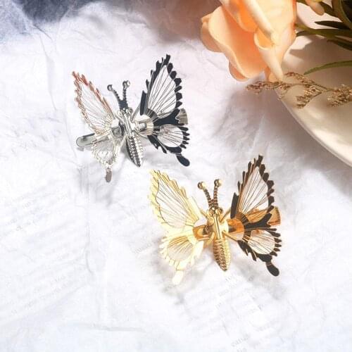 Metallic Butterfly Hair Clips Grip Claw Barrettes Clamps Hairpin Hollow Butterfly with Moving Hairpin Wedding Accessories