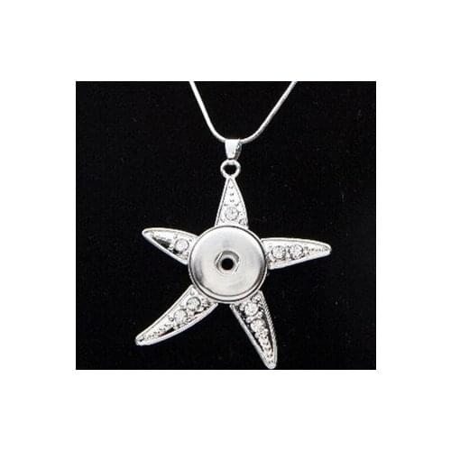 Fashion Beauty Lovely starfish snap pendant necklace chain 60cm fit 18MM snap buttons Fashion jewelry XL0153