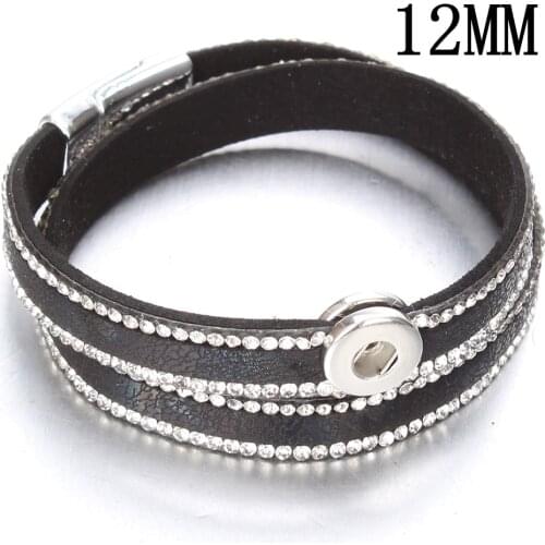 2019 New 12mm Snap Jewelry Leather Snap Button Bracelet Punk Crystal Leather Bracelet Men Women Magnet Bracelets