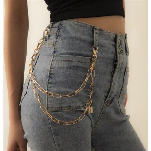 2021 New Womens Hip-hop Punk Simple Lock Waist Chain Womens Simple Double Metal Chain Womens Wedding Party Accessories Gifts
