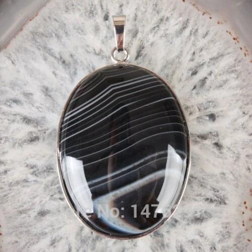 NEW 40X30MM Black Botswana Onyx Oval Bead Pendant 1PCS