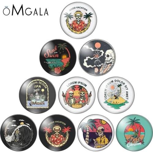 New Cartoon Punk Style Summer Skull Photos 10pcs 12mm/18mm/20mm/25mm Round photo glass cabochon demo flat back Making findings