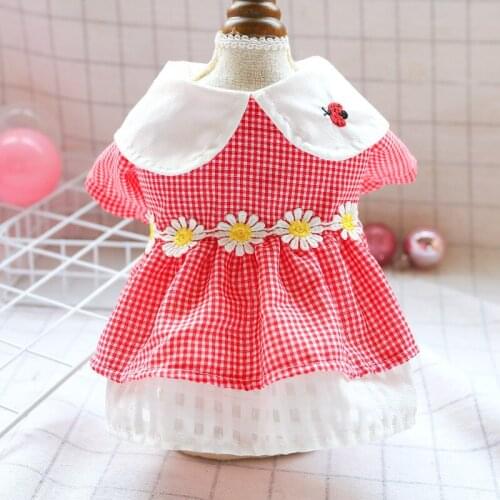 Dog Dress Skirt Red Plaid Flower Dress Spring Summer Pets Outfits Dog Clothes For Small Dog Party Dog Skirt Puppy Pet Costume