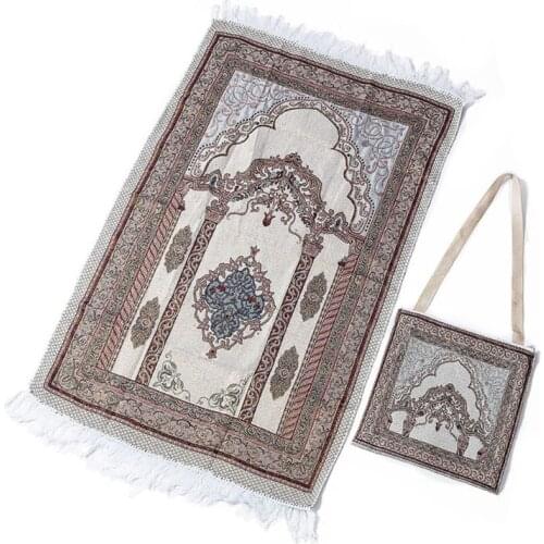 Portable Muslim Prayer Rug Simply Print Polyester Braided Mat Travel Home Waterproof Blanket with Carrying Bag 65x105CM