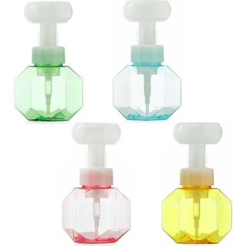 300ML Liquid Soap Dispenser Flower Shape Foam Empty Bottle Clear Plastic Bottle Foam Shower Gel Pump Bottle Bathroom Bottle