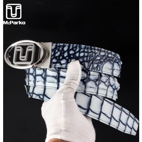 McParko High-end Crocodile Belt Men Blue Original Leather Belt for Men Luxury Jeans Waist Belt Genuine Leather Straps Punk Rock