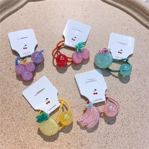 New Korean Sweet Girl Princess Cute Candy Color Ball Fruit Rubber Band Hair Rope Fashion Childrens Ponytail Hair Accessories