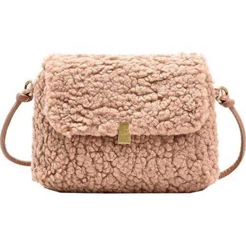 Luxury Brand Lambswool Women Shoulder Bags Fashion Designer Plush Messenger Bag Faux Fur Crossbody Bag Ladies Small Phone Purse