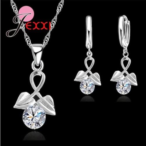 Luxury Elegant 925 Sterling Silver Double Heart Cubic Zirconia Drop Earrings for Women Bride Wedding Jewelry Sets