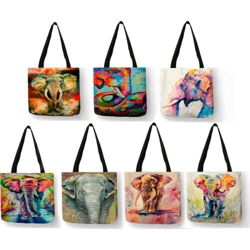 Mysterious Indian Elephant Print Tote Bag Women Handbags Colorful Oil Painting Eco Shopping Bags Dropship Wholesale