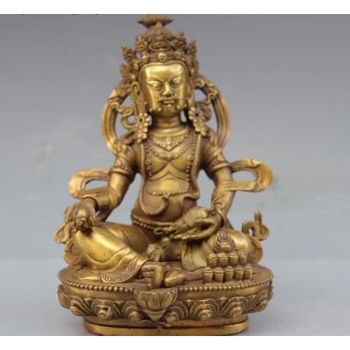 Tibetan Buddhism Brass Copper Yellow Jambhala Mammon God of Wealth Buddha Statue