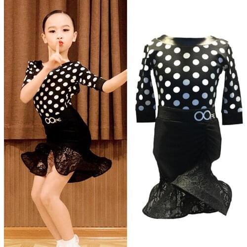 Backless Latin Dance Tops Black Lace Latin Skirt Girls Dress Performance Clothes salsa Samba Rumba Stage Dancewear 2pcs BL4764