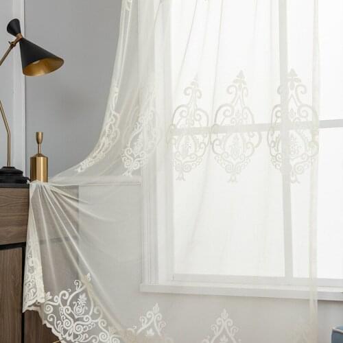 1PC Rod Pocket White Nordic Embroidery Tulle for Living Room Door Curtains Volie Kitchen Entrance Partition Sheer Yarn *NT