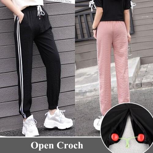 Outdoor Sex Pants For Women Spring Summer Fashion Casual Zippers Open Croch Sexy Clothes Exotic Trousers Female Plus Size XXXL