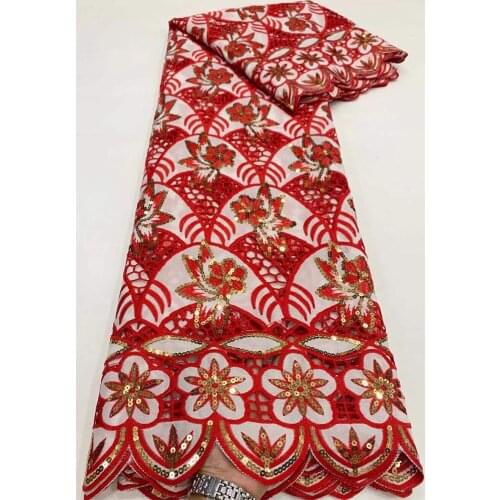 Sequence Velvet Lace Fabric With Sequins 2021 Red Milk Silk French Mesh For Nigerian Wedding Party Dress NI5554