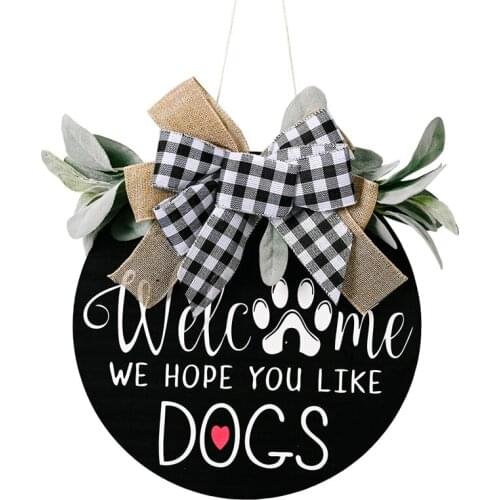 Welcome Sign Wreath Front Door Hanger Bow 30cm Round Outdoor Farmhouse Hanging Vertical Sign Home Decoration Christmas Wreath