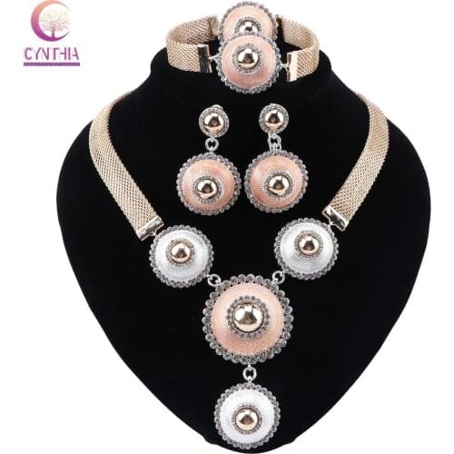 CYNTHIA Dubai Jewelry Sets Necklace Classic Round Design Bracelet Earrings Ring for Women Wedding Jewelry Sets for Bride