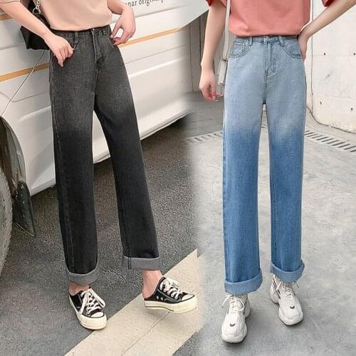 Women Casual High Waist Loose Denim Washed Gradient Jeans Streetwear Vintage Long Wide Leg Jeans Pants Female Straight Trousers