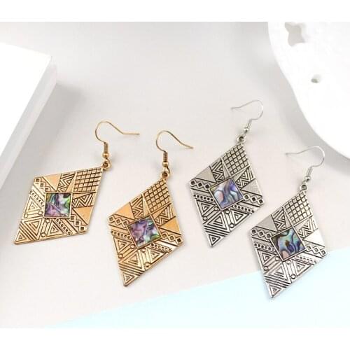 2 colors Retro Rhombus Drop Earrings Indian Ethnic Style High-end jewelry Wedding Party Accessories Gifts for Women Brincos