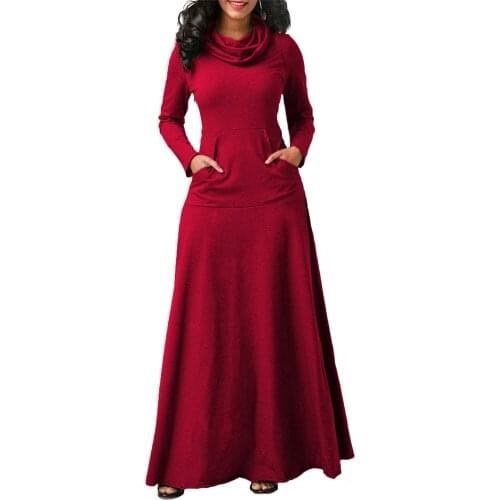 Womens Long Sleeve Dress Sexy High Collar Waist Long Dress New Casual Long Sleeve Solid Color Ladies Street Costume Long Dress