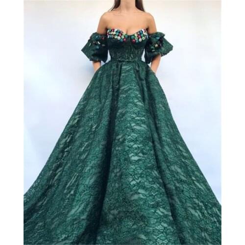 Green Lace Flowers Prom Dresses with Pockets Sweetheart Formal Evening Party Dress Ball Gown Robe De Soiree