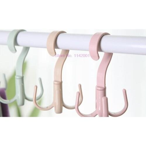 100pcs 4 Hooks Plastic Handbag Clothes Ties Bag Holder Shelf Organizer 360 Degrees Rotated Belt Closet Hanger Hanging Rack