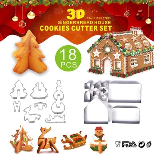 18-Piece Cookies Cutter Set Stainless Steel 3D Household Christmas Scenario Cookie Mold Gingerbread Molding For Baking Cake