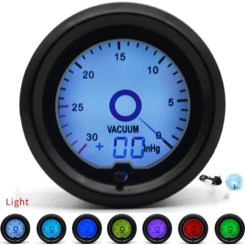 2" 52mm Vacuum Gauge 7 Color Racing Gauge LCD Digital Display Car Meter Multiple Colors