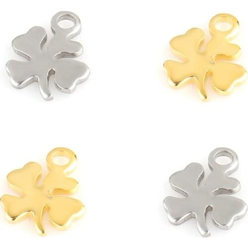 20pcs 11*8.5mm Stainless Steel Accessories Plant Pendant Clover Charms Pendant Flowers Pendant For Making DIY Jewelry Accessory