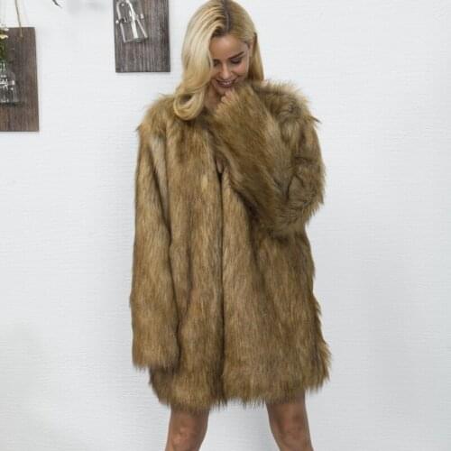 2020 New Arrival Winter Woman Long Coat Fashion V Neck Faux Fur Woman Coat Elegant Slim Fit Party Fur Jacket Plus Size S-3XL