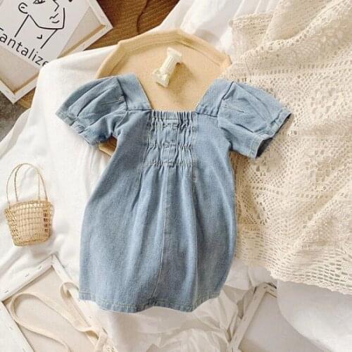 2021 Girls Summer Denim Jeans Dress Teenager Puff Sleeve Birthday Party Dresses Princess Kid Dress Children Vestido Clothes