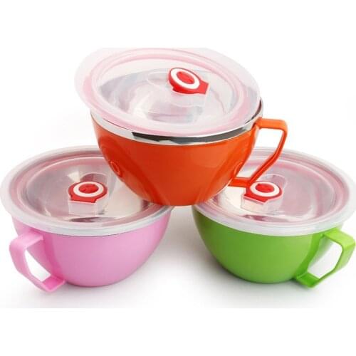 600ml Noodle Bowl With Lid Handle Stainless Steel Plastic Leak-Proof Food Container Bowls JDH88