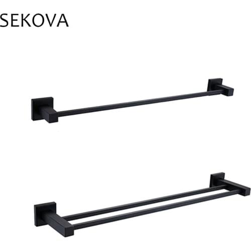 Bathroom Accessories Matte Black Square Stainless Steel Towel Rack Wall Mounted Towel Rail Bar 1 bar/2 bar