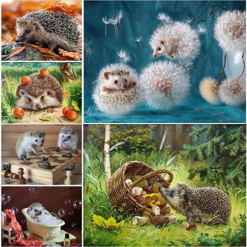 5D DIY Diamond Painting Animal Hedgehog &Dandelion Cross Stitch Full Square Diamond Embroidery Mosaic Picture Rhinestones Decor
