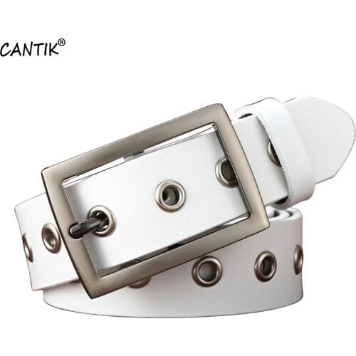 CANTIK Ladies High Quality Genuine Leather Belts GEOMETRIC Square Pin Buckle Metal Jeans Clothing Accessories for Women FCA016