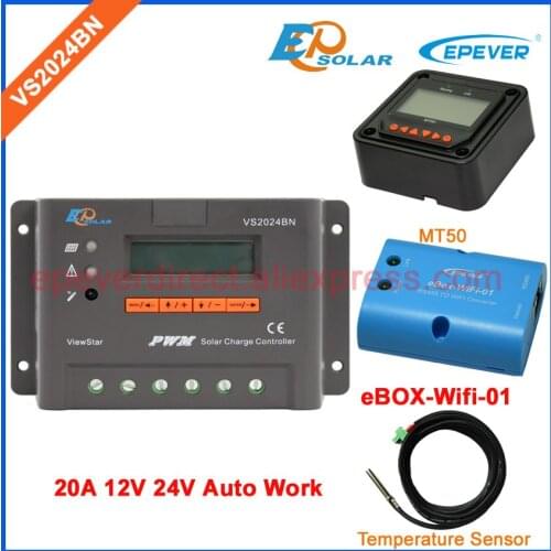EPEVER/EPsolar controller for 12v 24v auto work VS2024BN 20A 20amp wifi BOX Android system temperature sensor and meter MT50