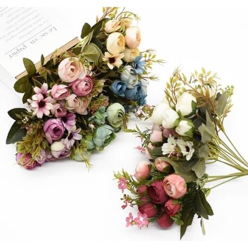 Artificial Flowers Silk Tea Roses Vases for Home Decoration Accessories Fake Daisy Plastic Flower Wedding Decorative