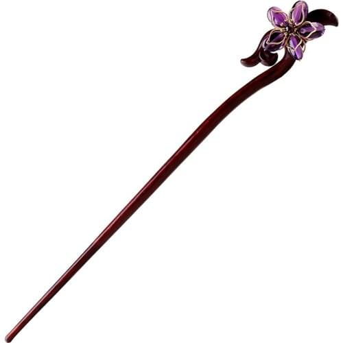 China vintage Natural jade bead purple crystal wooden kimono hairpin court hanfu hair sticks accessories pan head tools bagpack