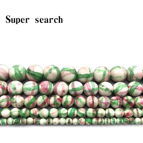 Natural White Green Red Stripe rain stones Round Loose Beads 15" Strand 4 6 8 10MM Pick Size For Jewelry diy Bracelet