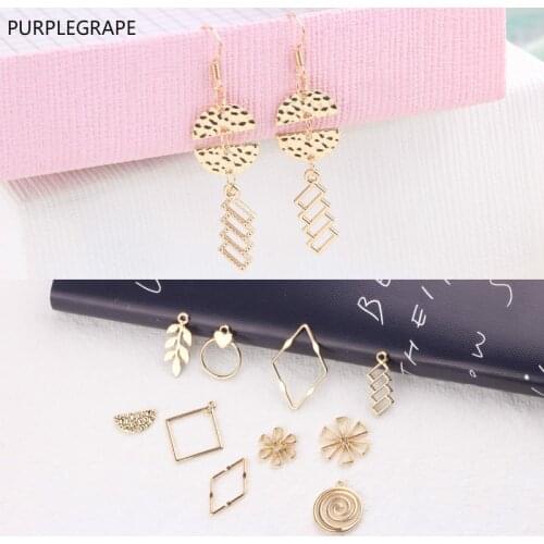 DIY ear jewelry accessories creative wild alloy simple geometric diamond leaf round earrings pendant material 20 pieces